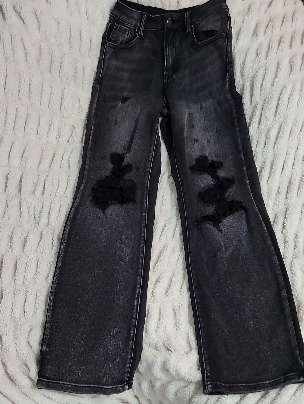 RISEN Women's Black Washed Distressed Flare Jeans Nice Stretch